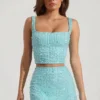 Jupe mini taille basse ornée Jianna, bleu aqua Jupe mini taille basse ornée Jianna, bleu aqua