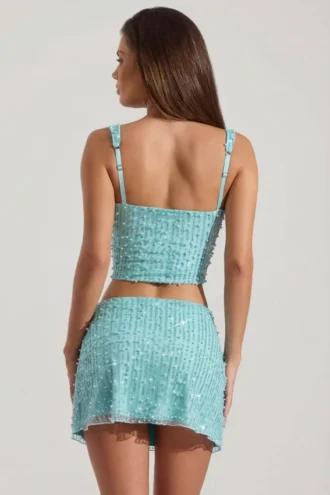 Jupe mini taille basse ornée Jianna, bleu aqua