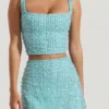 Jupe mini taille basse ornée Jianna, bleu aqua Jupe mini taille basse ornée Jianna, bleu aqua