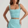 Jupe mini taille basse ornée Jianna, bleu aqua Jupe mini taille basse ornée Jianna, bleu aqua