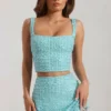 Jupe mini taille basse ornée Jianna, bleu aqua Jupe mini taille basse ornée Jianna, bleu aqua
