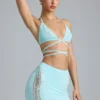 Jupe mini taille moyenne Joni ornée, bleu glacier Jupe mini taille moyenne Joni ornée, bleu glacier