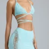 Jupe mini taille moyenne Joni ornée, bleu glacier Jupe mini taille moyenne Joni ornée, bleu glacier