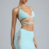 Jupe mini taille moyenne Joni ornée, bleu glacier Jupe mini taille moyenne Joni ornée, bleu glacier
