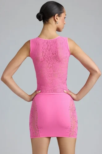 Jupe mini taille moyenne ornée Joni, rose bubblegum Jupe mini taille moyenne ornée Joni, rose bubblegum