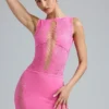 Jupe mini taille moyenne ornée Joni, rose bubblegum