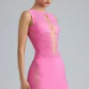 Jupe mini taille moyenne ornée Joni, rose bubblegum