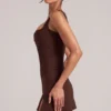 Jupe moulante taille moyenne Tula avec fente, couleur marron chocolat Jupe moulante taille moyenne Tula avec fente, couleur marron chocolat