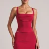 Jupe moulante taille moyenne Tula avec fente, couleur rouge cerise