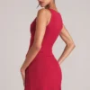 Jupe moulante taille moyenne Tula avec fente, couleur rouge cerise