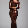 Jupe-robe en jersey métallisé à taille mi-haute Zahra, couleur cuivre bronze Jupe-robe en jersey métallisé à taille mi-haute Zahra, couleur cuivre bronze