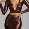 Jupe-robe en jersey métallisé à taille mi-haute Zahra, couleur cuivre bronze Jupe-robe en jersey métallisé à taille mi-haute Zahra, couleur cuivre bronze