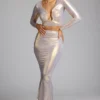 Jupe-robe en jersey métallisé à taille mi-haute Zahra, couleur or clair Jupe-robe en jersey métallisé à taille mi-haute Zahra, couleur or clair