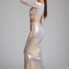 Jupe-robe en jersey métallisé à taille mi-haute Zahra, couleur or clair Jupe-robe en jersey métallisé à taille mi-haute Zahra, couleur or clair