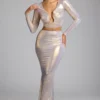 Jupe-robe en jersey métallisé à taille mi-haute Zahra, couleur or clair Jupe-robe en jersey métallisé à taille mi-haute Zahra, couleur or clair