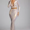 Jupe-robe en jersey métallisé à taille mi-haute Zahra, couleur or clair Jupe-robe en jersey métallisé à taille mi-haute Zahra, couleur or clair