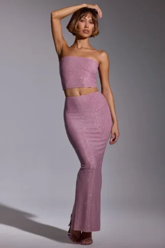 Jupe-robe mi-haute ornée Melisande en rose pâle