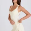Jupe-short croisée en maille côtelée, couleur crème