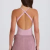 Jupe-short croisée en maille côtelée, couleur mauve Jupe-short croisée en maille côtelée, couleur mauve
