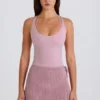 Jupe-short croisée en maille côtelée, couleur mauve Jupe-short croisée en maille côtelée, couleur mauve