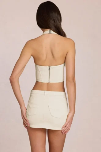Jupe-short en denim taille basse Virella, couleur ivoire