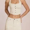 Jupe-short en denim taille basse Virella, couleur ivoire