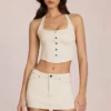 Jupe-short en denim taille basse Virella, couleur ivoire