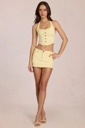 Jupe-short en denim taille basse Virella, couleur jaune citron