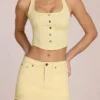 Jupe-short en denim taille basse Virella, couleur jaune citron Jupe-short en denim taille basse Virella, couleur jaune citron
