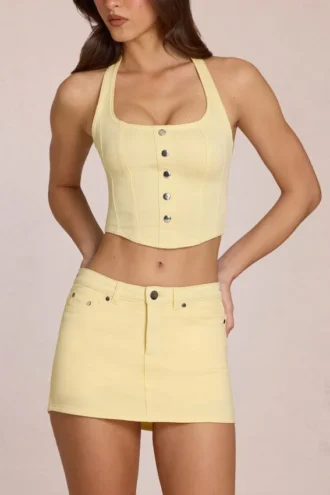 Jupe-short en denim taille basse Virella, couleur jaune citron