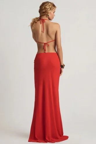 Jupe-short à fente taille moyenne Keona en rouge piment