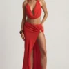 Jupe-short à fente taille moyenne Keona en rouge piment Jupe-short à fente taille moyenne Keona en rouge piment