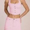 Jupe-short taille basse en denim Virella, rose pâle Jupe-short taille basse en denim Virella, rose pâle