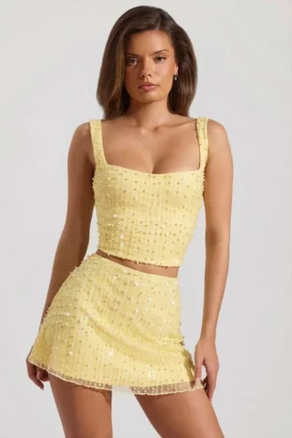 Jupe taille basse ornée Jianna en jaune