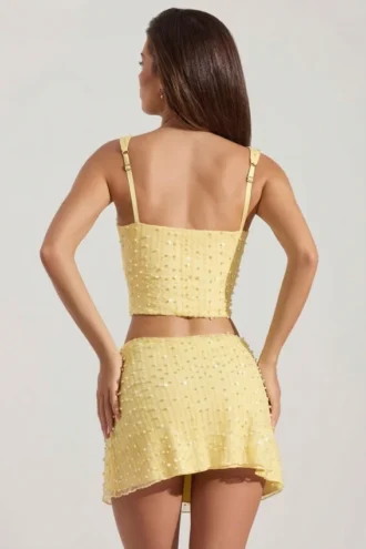 Jupe taille basse ornée Jianna en jaune