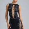 Jupe à taille mi-haute Joni ornée, en noir