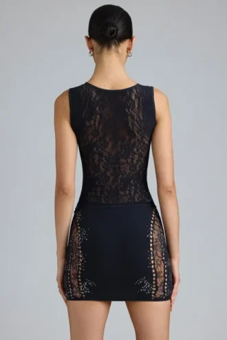 Jupe à taille mi-haute Joni ornée, en noir