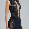 Jupe à taille mi-haute Joni ornée, en noir