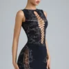 Jupe à taille mi-haute Joni ornée, en noir
