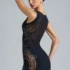 Jupe à taille mi-haute Joni ornée, en noir