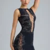 Jupe à taille mi-haute Joni ornée, en noir