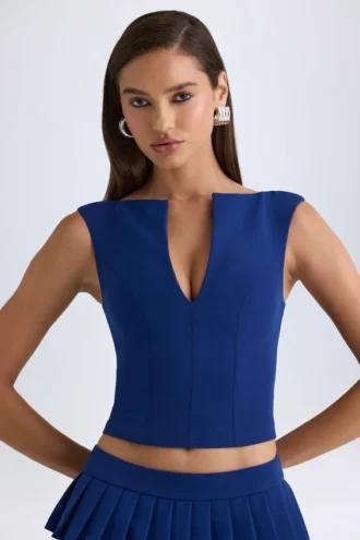 Kadie Crop top ouvert sur le devant en bleu marine
