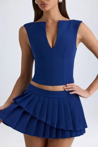 Kadie Crop top ouvert sur le devant en bleu marine