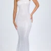 Kinsley Robe longue bandeau à découpes et ornements, blanche Kinsley Robe longue bandeau à découpes et ornements, blanche