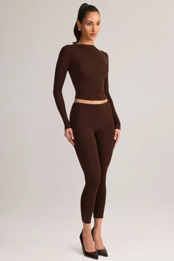 Legging court taille moyenne Roux en modal, couleur chocolat Legging court taille moyenne Roux en modal, couleur chocolat