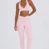 Legging en jersey brossé à taille mi-haute et fronces, couleur rose pâle chiné