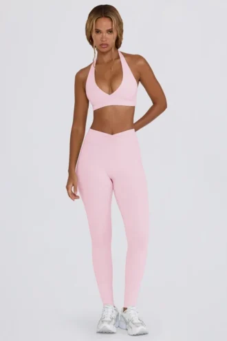 Legging en jersey brossé à taille mi-haute et fronces, couleur rose pâle chiné