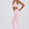 Legging en jersey brossé à taille mi-haute et fronces, couleur rose pâle chiné