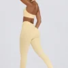 Legging froncé en jersey brossé à taille mi-haute en marl citron