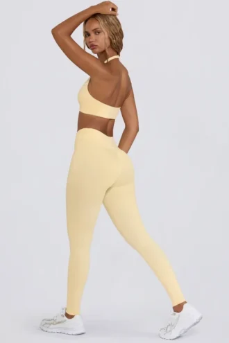 Legging froncé en jersey brossé à taille mi-haute en marl citron